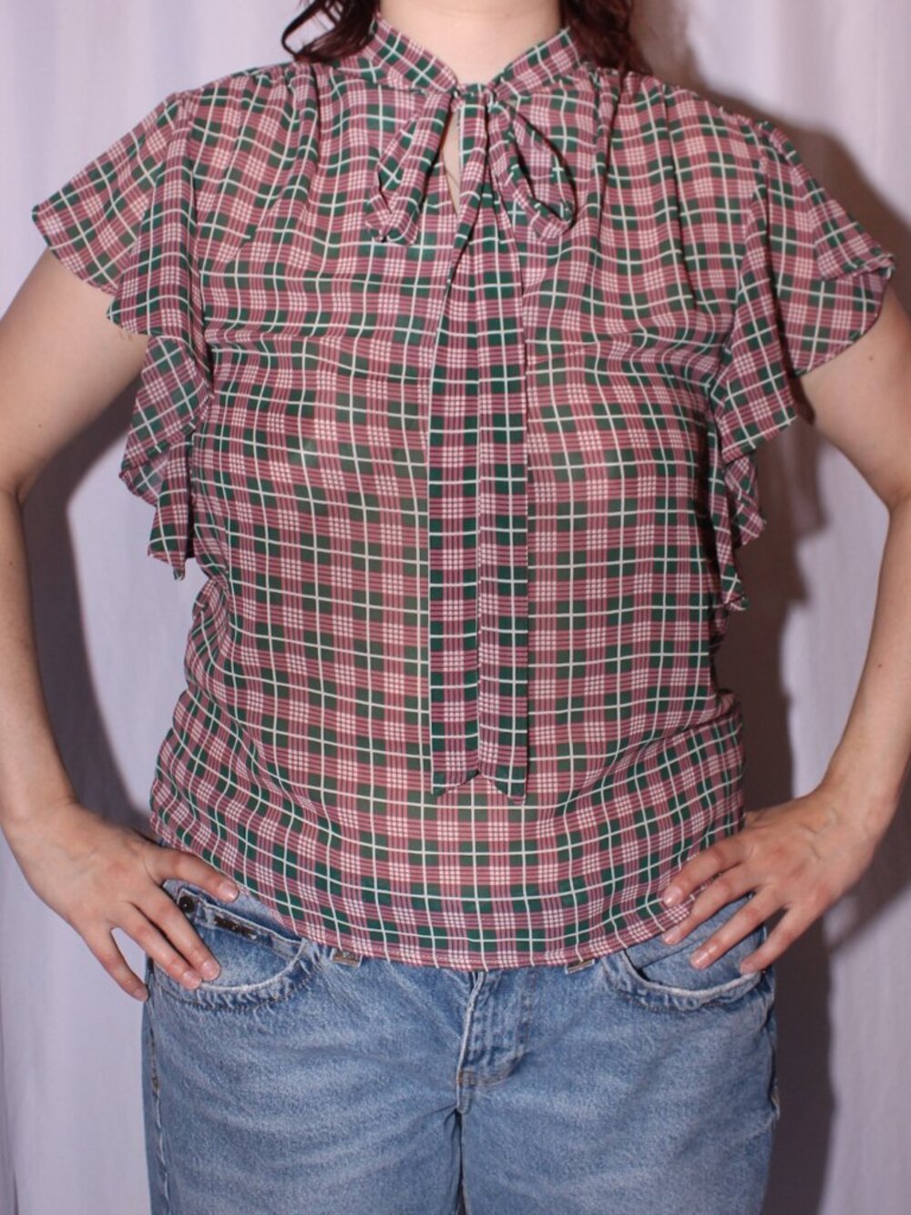 Shein plaid ruffle sleeve top